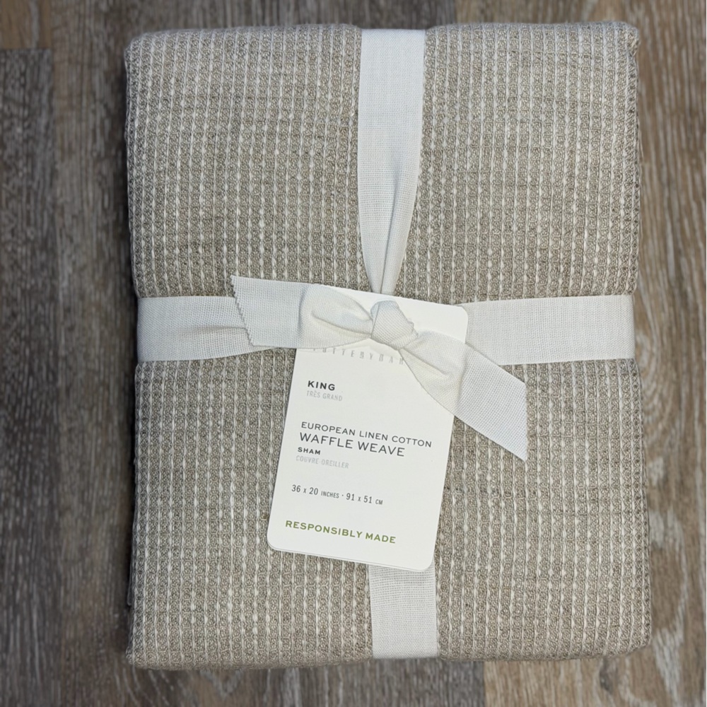 Pottery Barn European Linen Cotton Waffle weave 36x20” Sham Beige Gray
